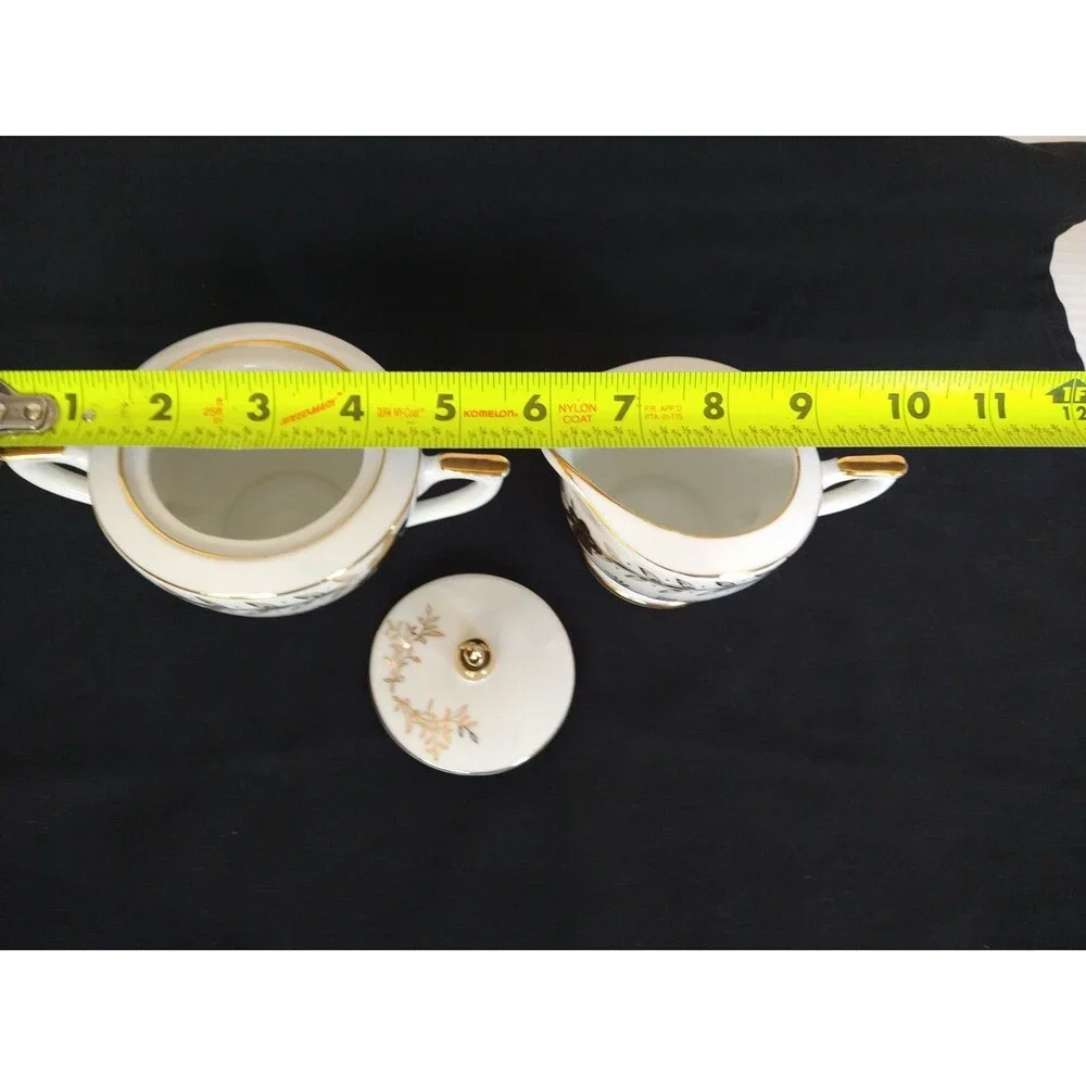 Vintage Lefton China Golden 50th Anniversary Gift Set Creamer & Sugar Bowl W/Lid